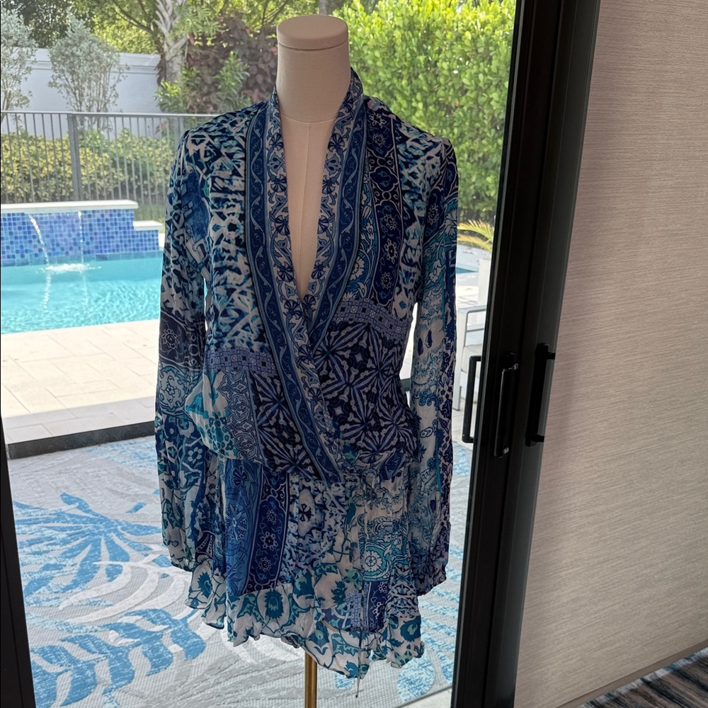 Rococo Sand Blue and White Sheer Blouse